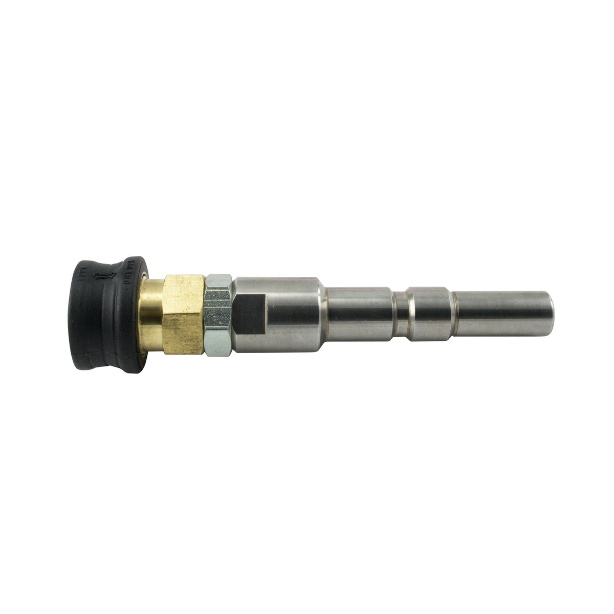 Attacco M allungato IDROBASE con porta-ugello a sfere Quick, perfetto per connessioni rapide e sicure nelle attrezzature professionali.