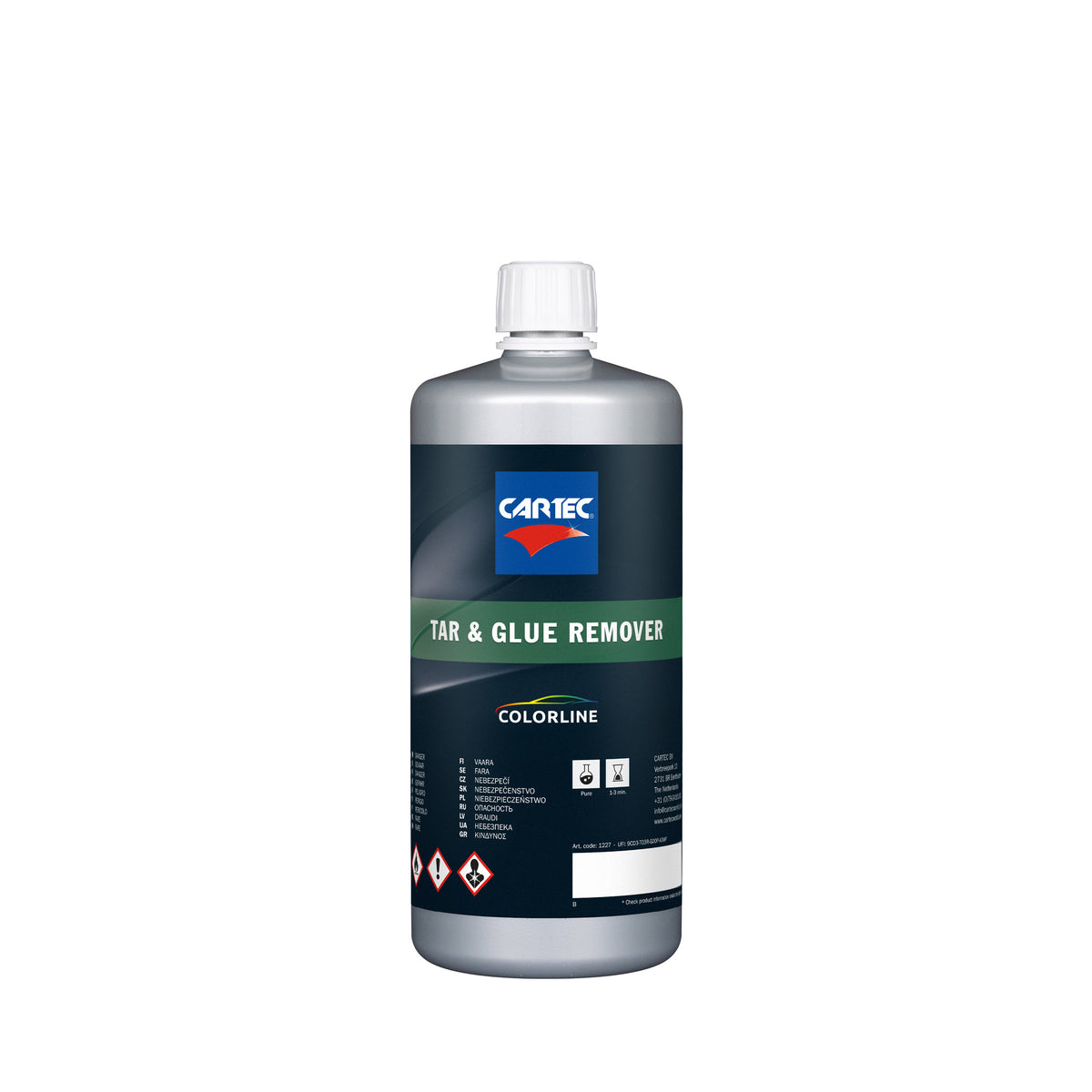 Bottiglia di CARTEC Tar & Glue Remover per la rimozione di catrame e residui di colla.