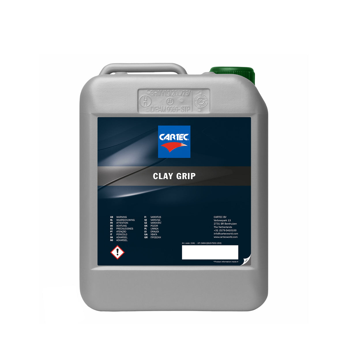 Tanica di CARTEC Clay Grip Accelerator da 5 litri per migliorare l'aderenza della clay bar durante il detailing del veicolo.