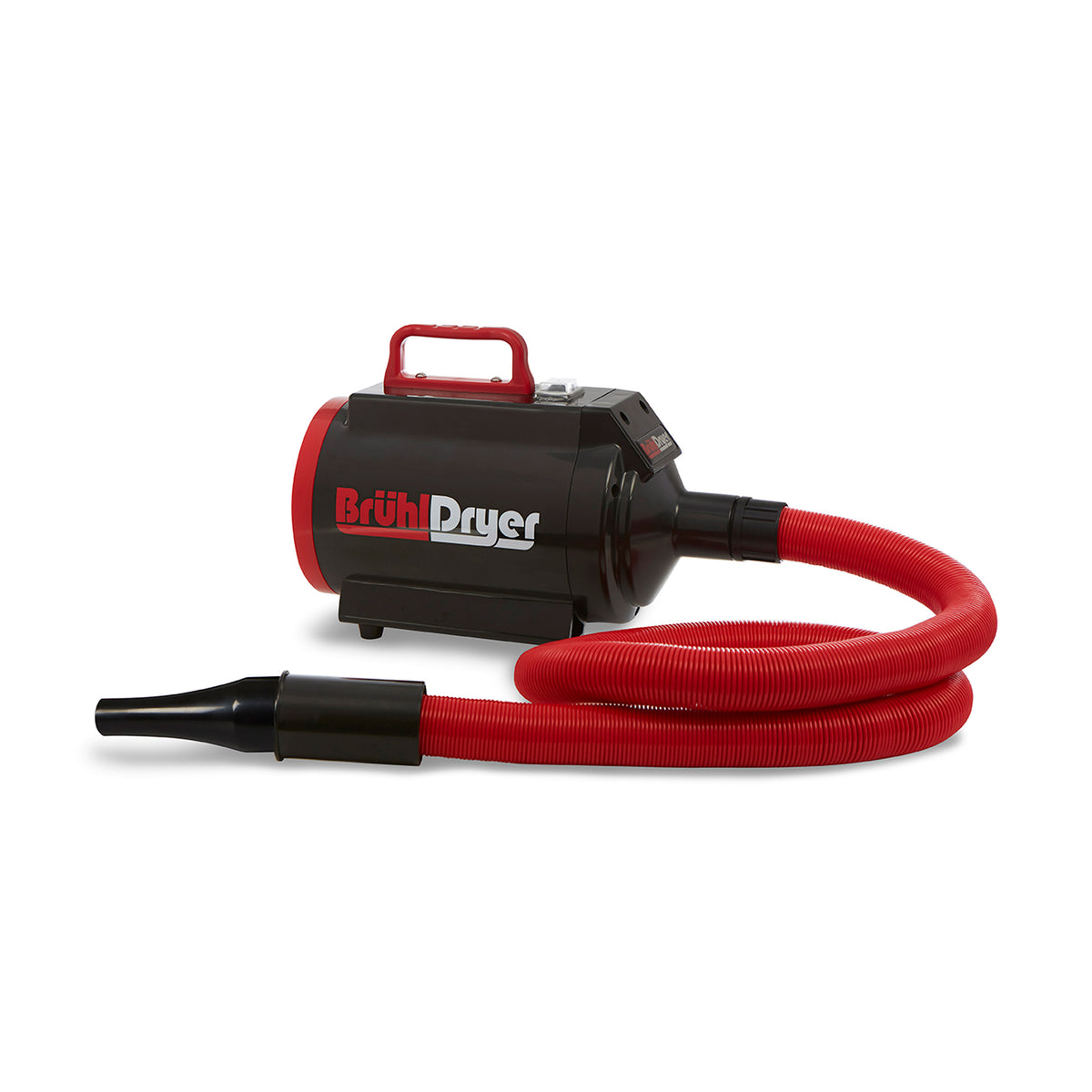Brühl Dryer MD1900+ con tubo estensibile rosso e ugello nero, ideale per asciugature efficienti di auto, moto e camion