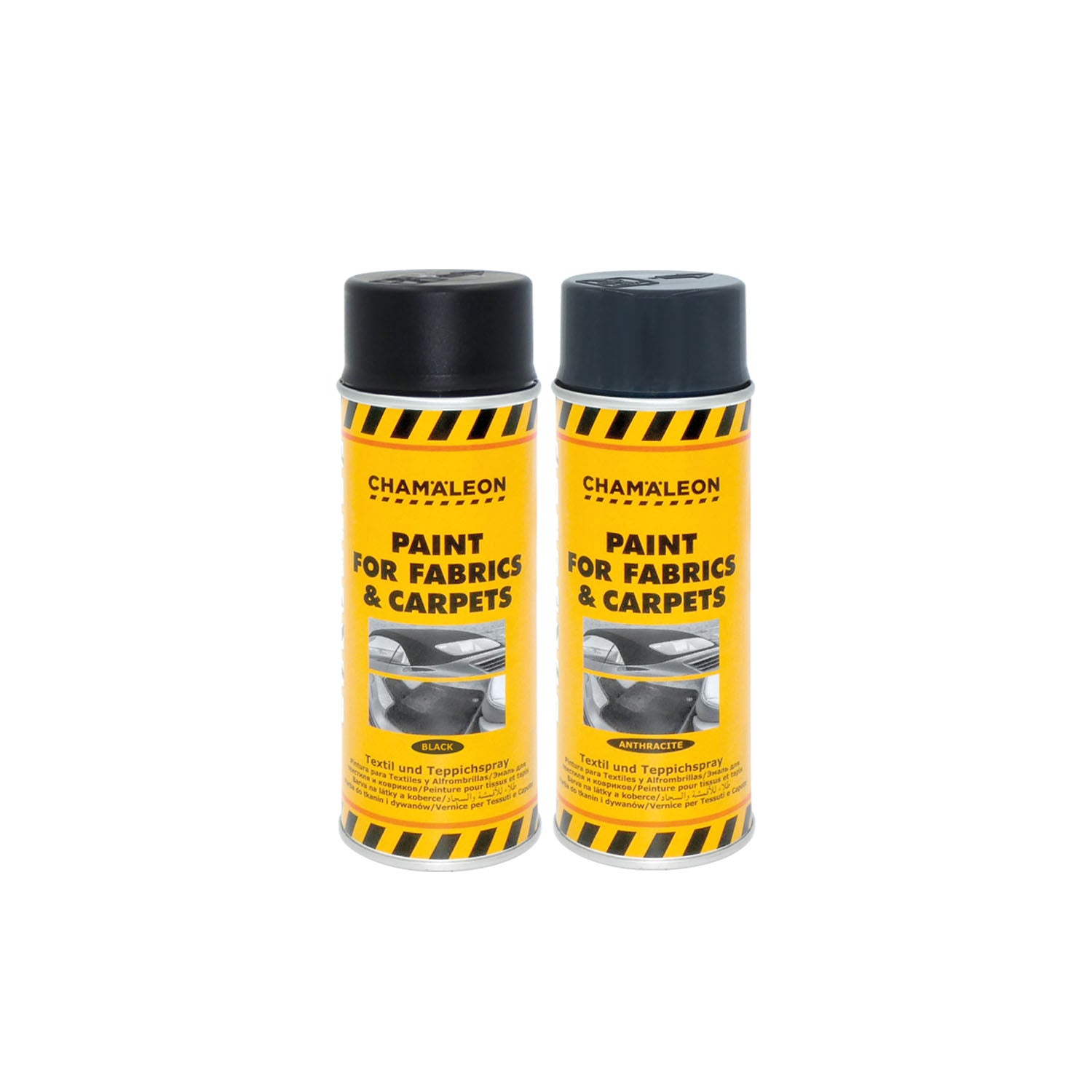 Chamaleon Aerosol Paint for Carpet & Fabric Black, vernice spray nera o antracite per rinnovare tappeti e tessuti.