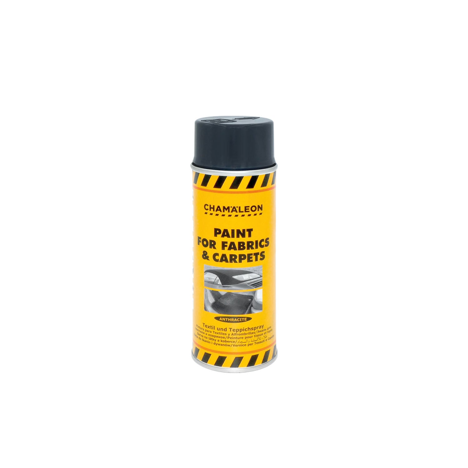 Chamaleon Aerosol Paint for Carpet & Fabric Black, vernice spray antracite per rinnovare tappeti e tessuti.