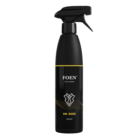 Bottiglia di FOEN Mr. Boss Profumo Spray, deodorante auto con fragranza decisa e professionale, ideale per rinfrescare e profumare l'interno del veicolo.