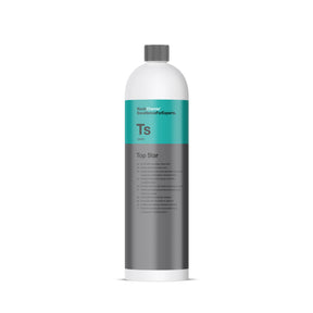 Bottiglia Koch Chemie TS Top Star da 1 litro con etichetta turchese, ideale per trattare plastiche e cruscotti auto con finitura satinata