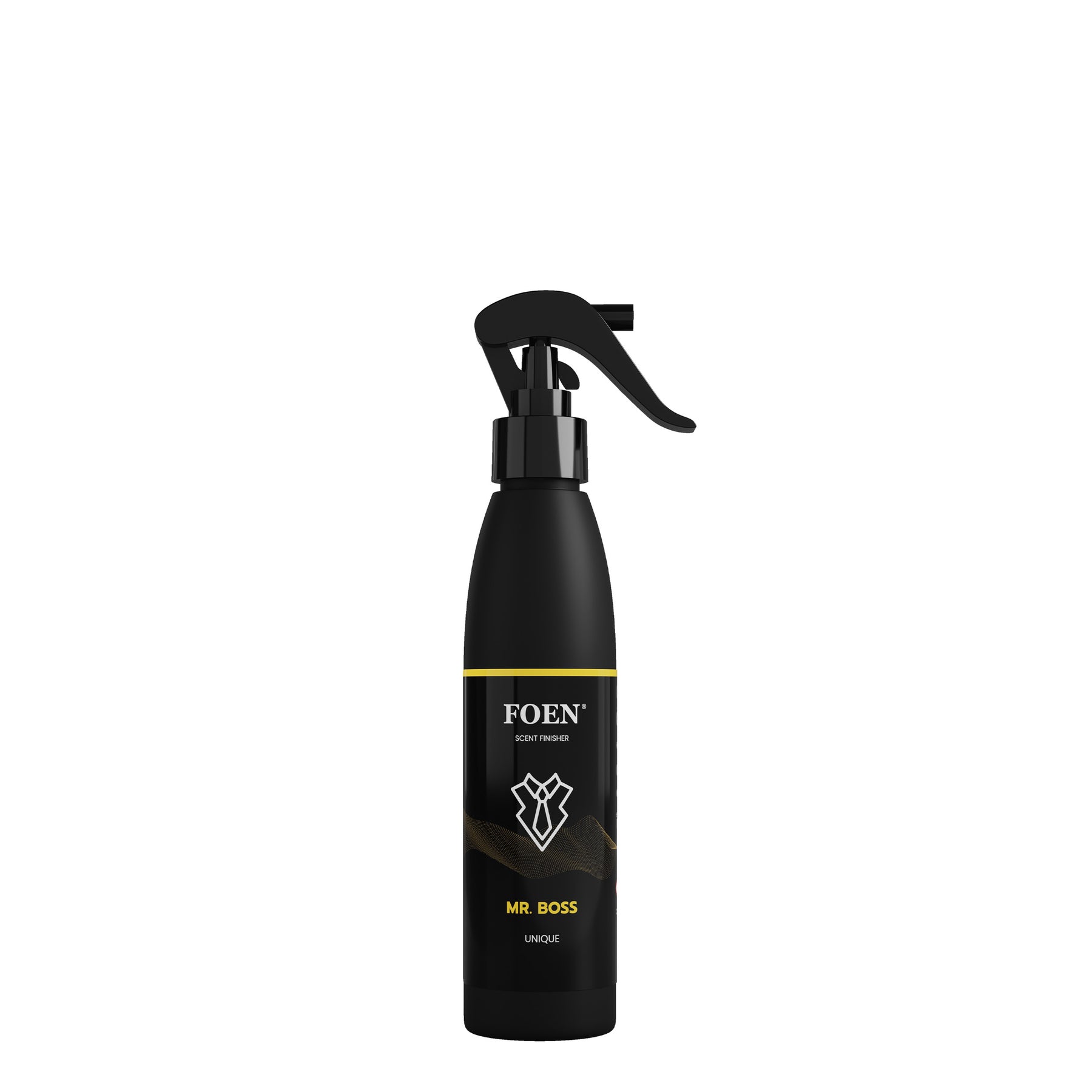 Bottiglia di FOEN Mr. Boss Profumo Spray, deodorante auto con fragranza decisa e professionale, ideale per rinfrescare e profumare l'interno del veicolo.